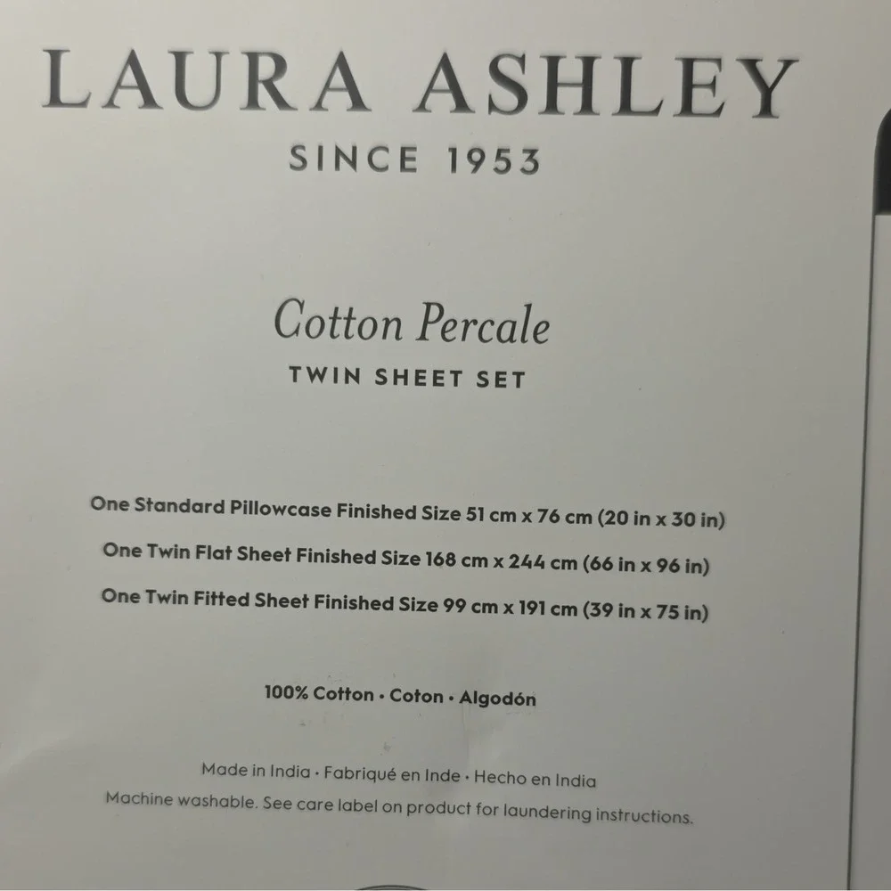 Laura Ashley 100% Cotton Percale Twin Sheet Set Pink Gingham Christmas
